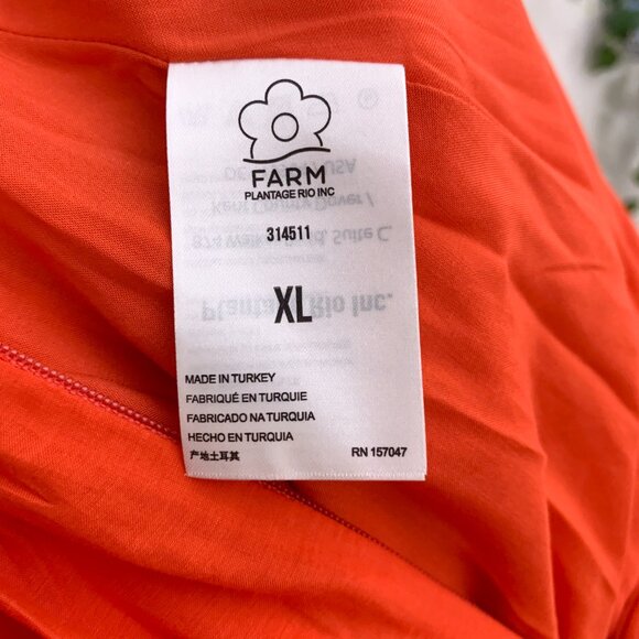 Farm Rio Orange Puffy Sleeved Corset Midi Dress Size XL - Picture 12 of 14